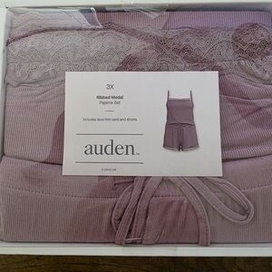 Auden Ribbed Modal Lace-Trim Cami & Shorts Pajama Set - Mauve 3X